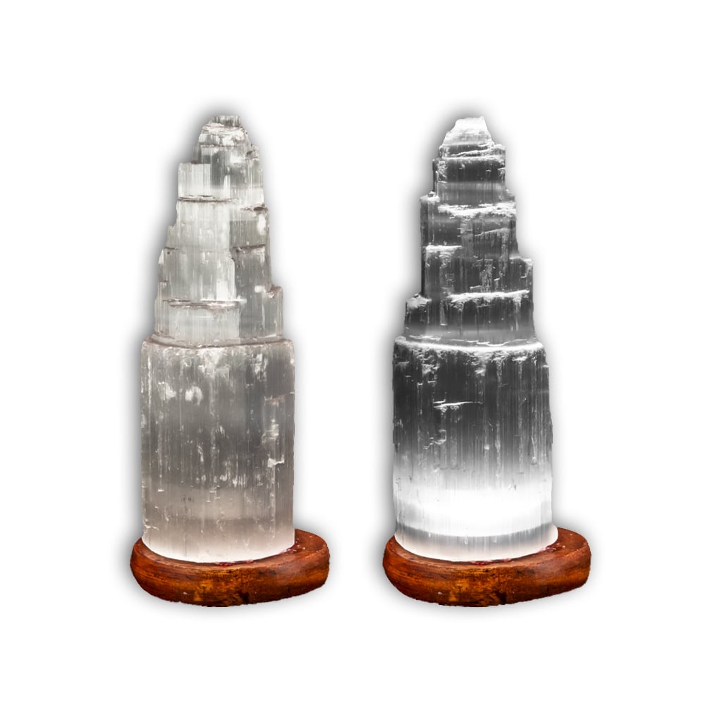 Lampara selenita encendida y apagada