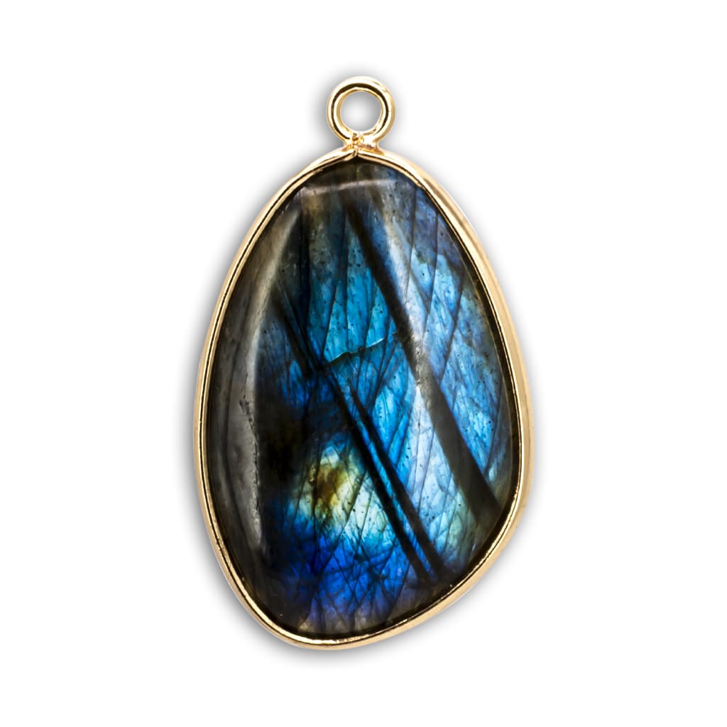 Colgante Oval Labradorita en Acero Dorado | Luz del Aura
