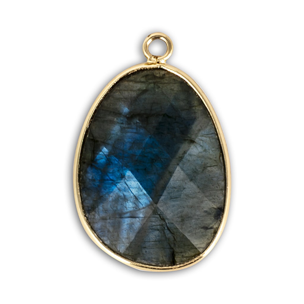 Colgante Oval Labradorita en Acero Dorado | Luz Boreal