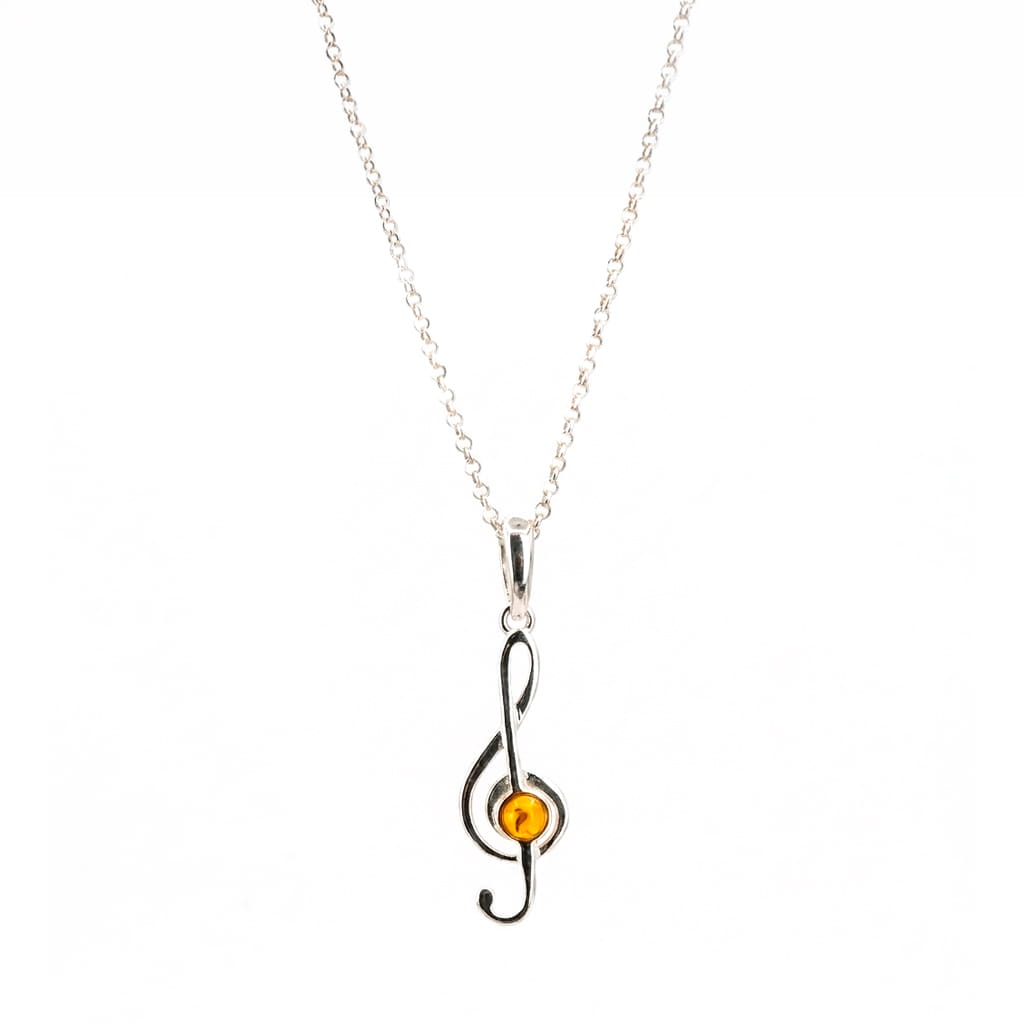 Colgante de Ámbar Clave de Sol en Plata cadena