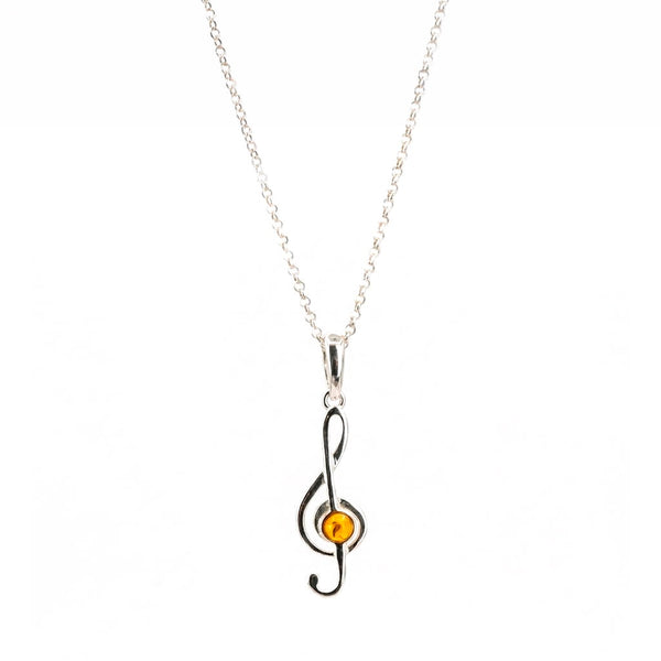 Colgante de Ámbar Clave de Sol en Plata cadena
