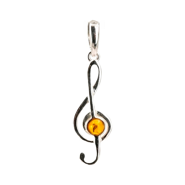 Colgante de Ámbar Clave de Sol en Plata