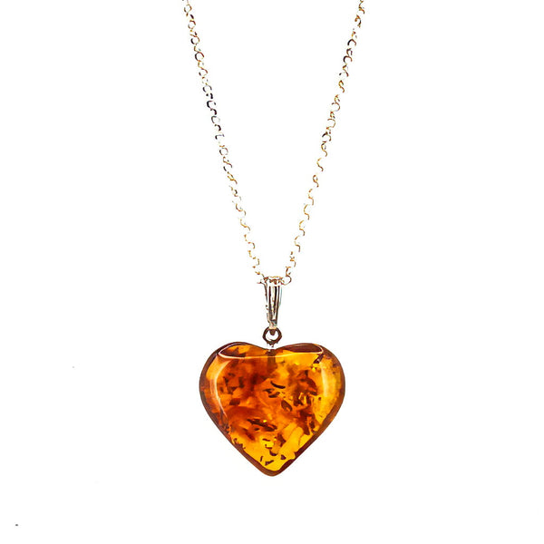 Colgante de Ámbar Corazón en Plata cadena