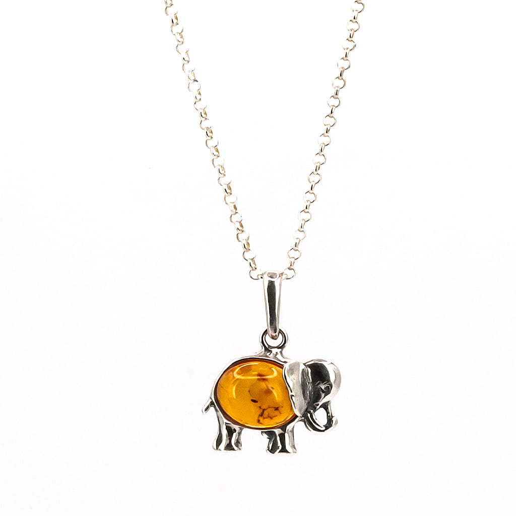 Colgante de Ámbar Elefante de Fortuna en Plata cadena