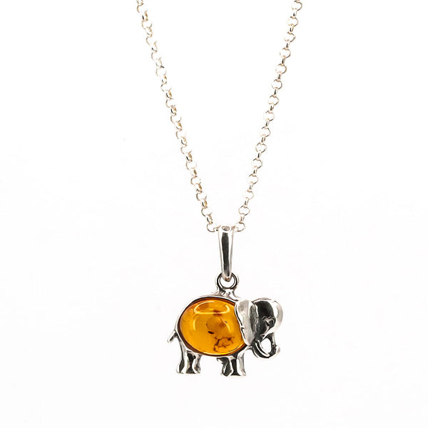 Colgante de Ámbar Elefante de Fortuna en Plata cadena