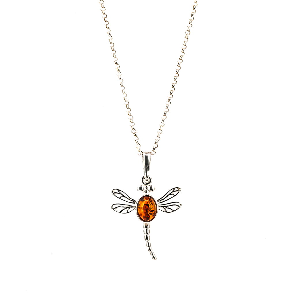 Colgante de Ámbar Libélula de Luz en Plata cadena