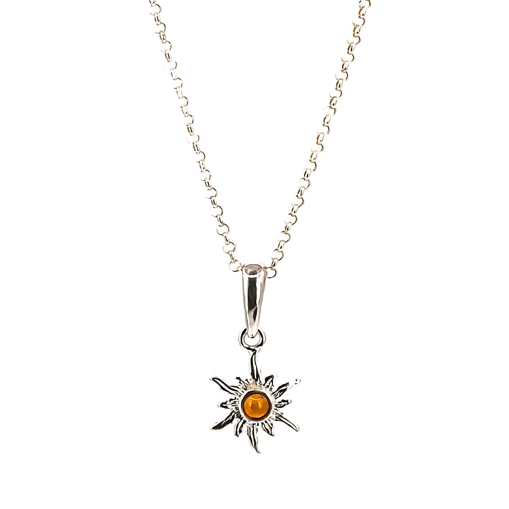 Colgante de Ámbar Sol Interior en Plata