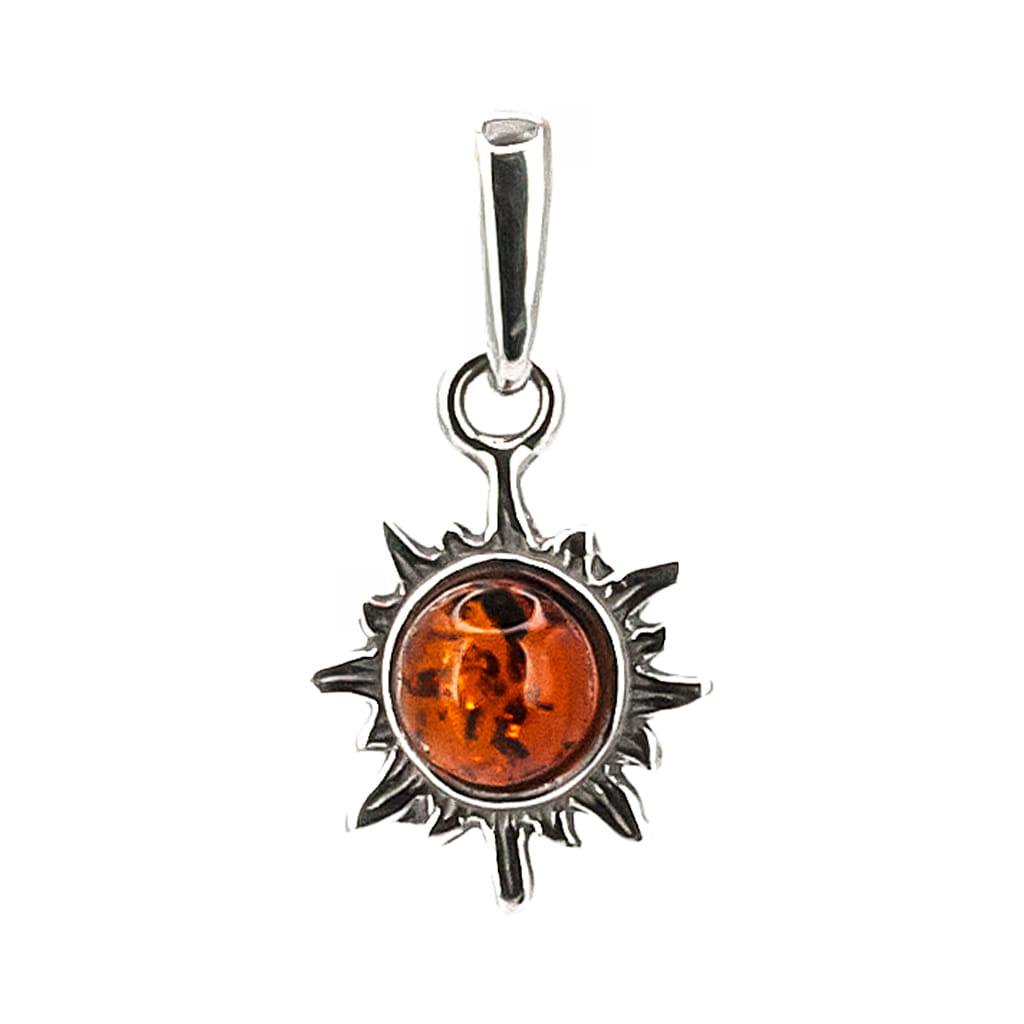Colgante de Ámbar Pequeño Sol en Plata
