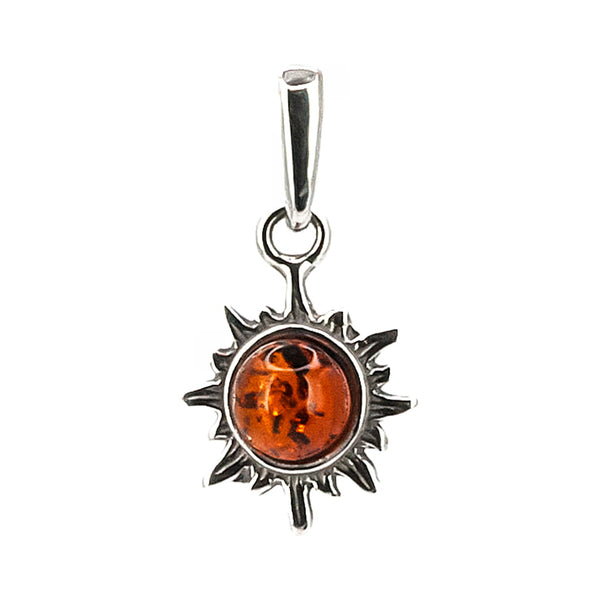 Colgante de Ámbar Pequeño Sol en Plata