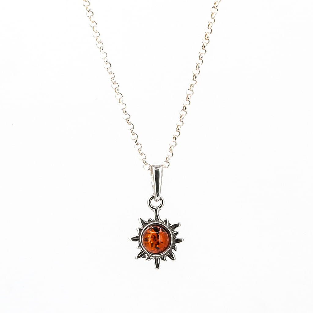 Colgante de Ámbar Pequeño Sol en Plata