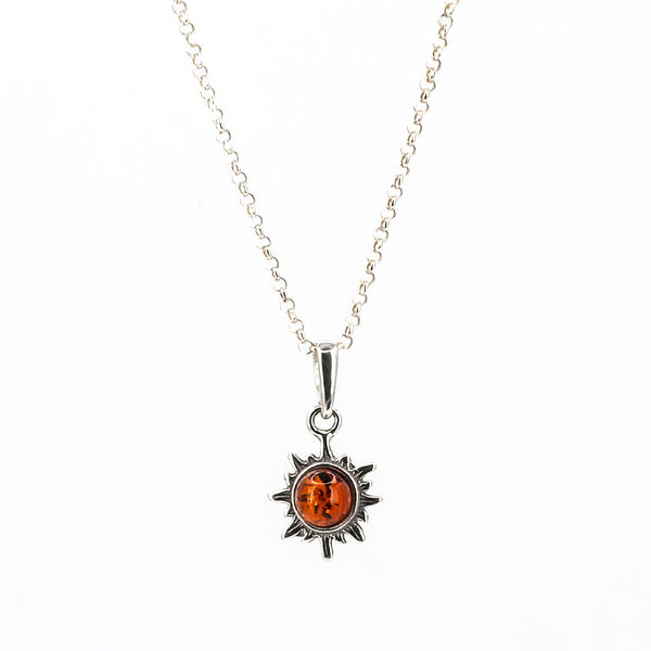 Colgante de Ámbar Pequeño Sol en Plata