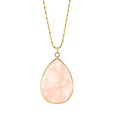 Collar Lágrima de Cuarzo Rosa en Acero Dorado | Gota de Amor
