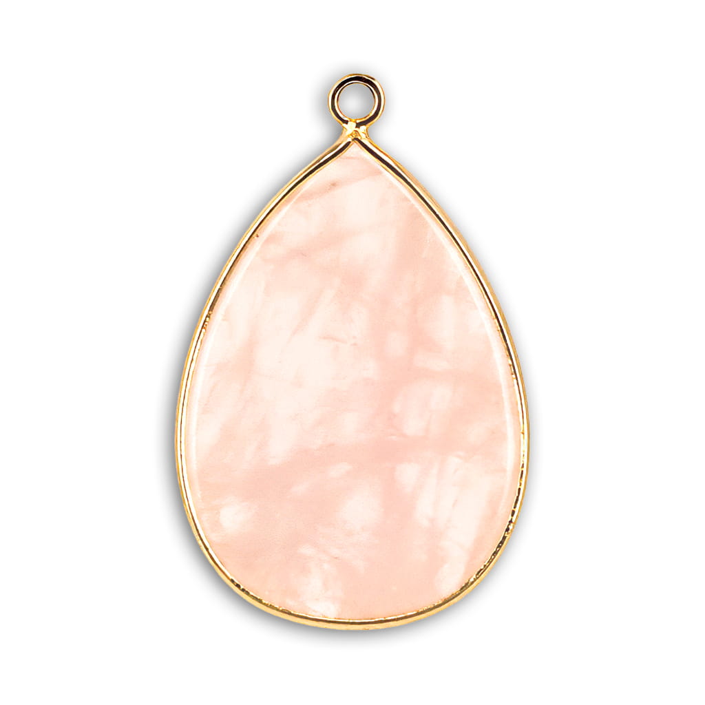 Colgante Lágrima de Cuarzo rosa en Acero Dorado | Gota de Amor