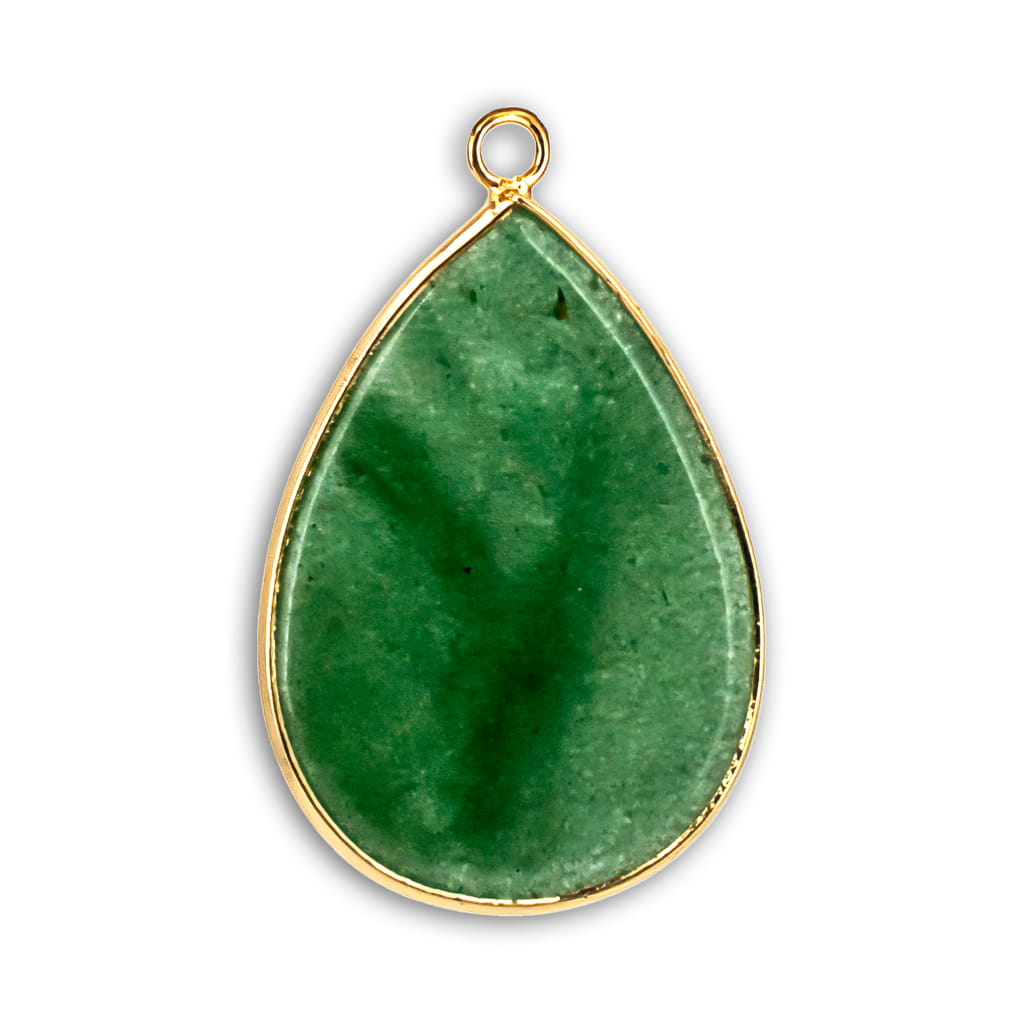 Colgante Lágrima de Aventurina verde en Acero Dorado | Sendero de Prosperidad