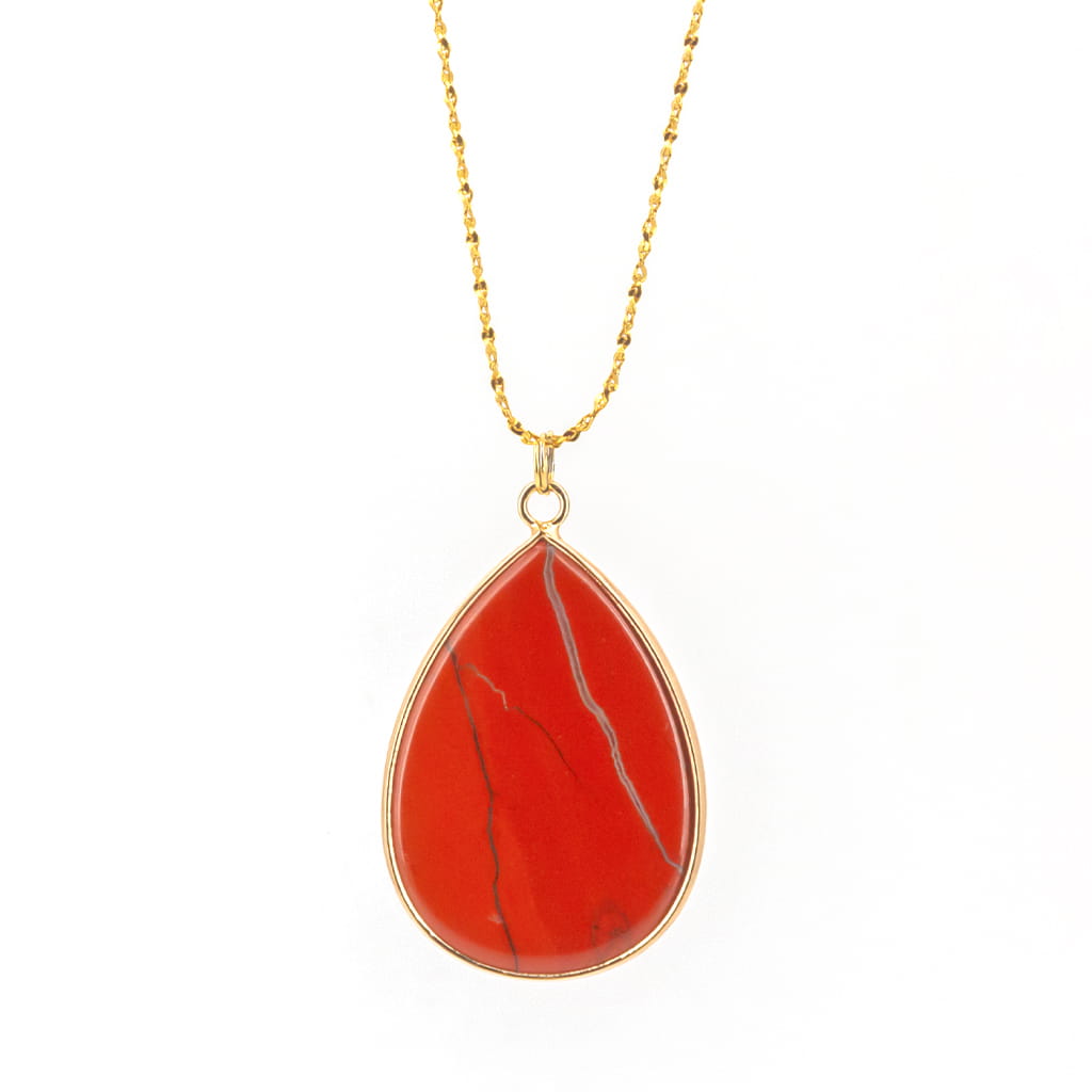 Collar Lágrima de Jaspe Rojo en Acero Dorado | Fuego de la Tierra