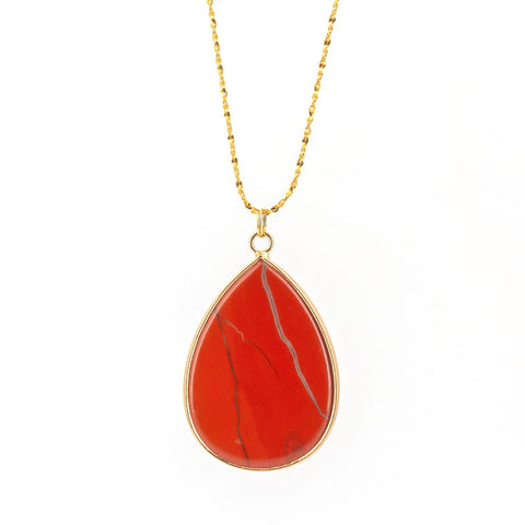 Collar Lágrima de Jaspe Rojo en Acero Dorado | Fuego de la Tierra