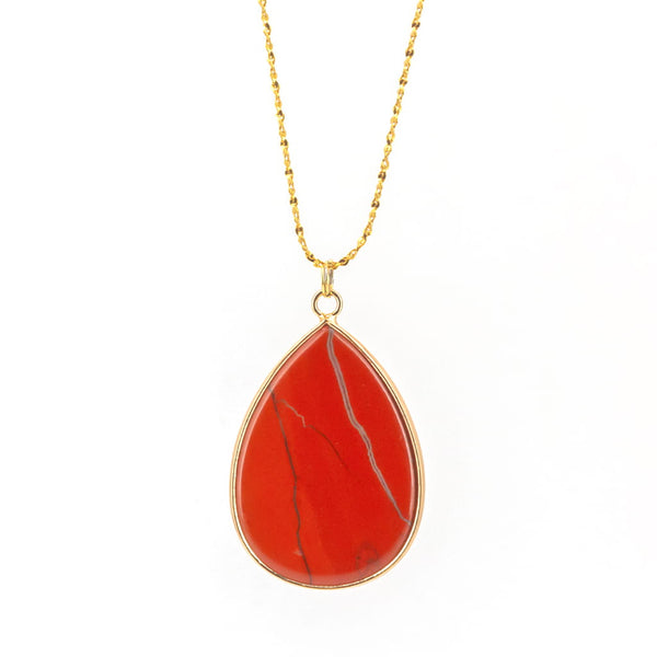 Collar Lágrima de Jaspe Rojo en Acero Dorado | Fuego de la Tierra