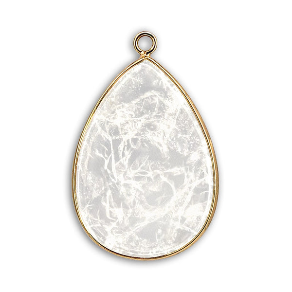 Colgante Lágrima de Cuarzo Cristal de Roca en Acero Dorado