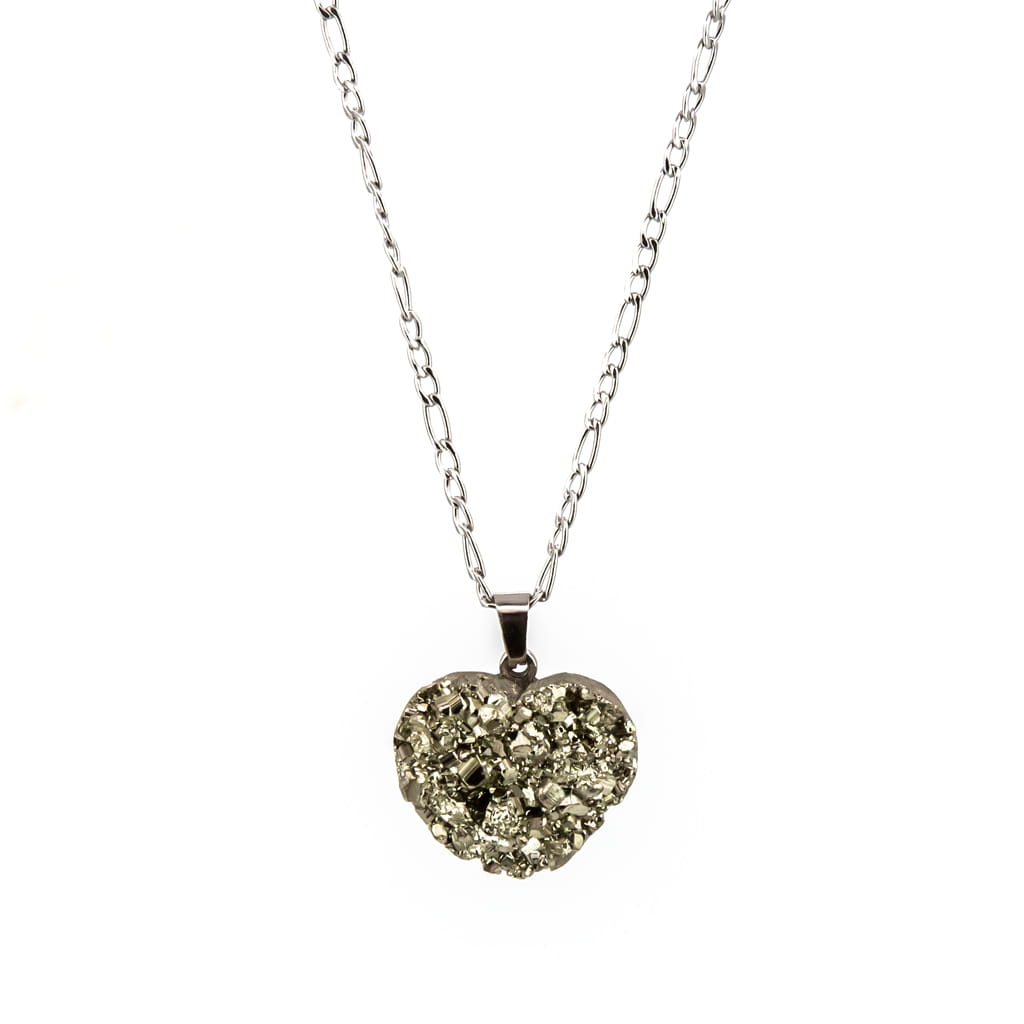 Collar de Pirita Drusa corazón con Acero