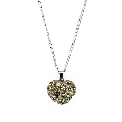 Collar de Pirita Drusa corazón con Acero