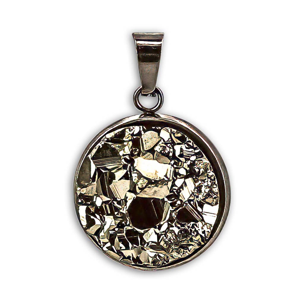 Colgante de Pirita Drusa circular con Acero