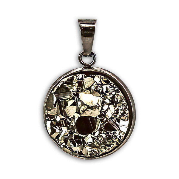 Colgante de Pirita Drusa circular con Acero