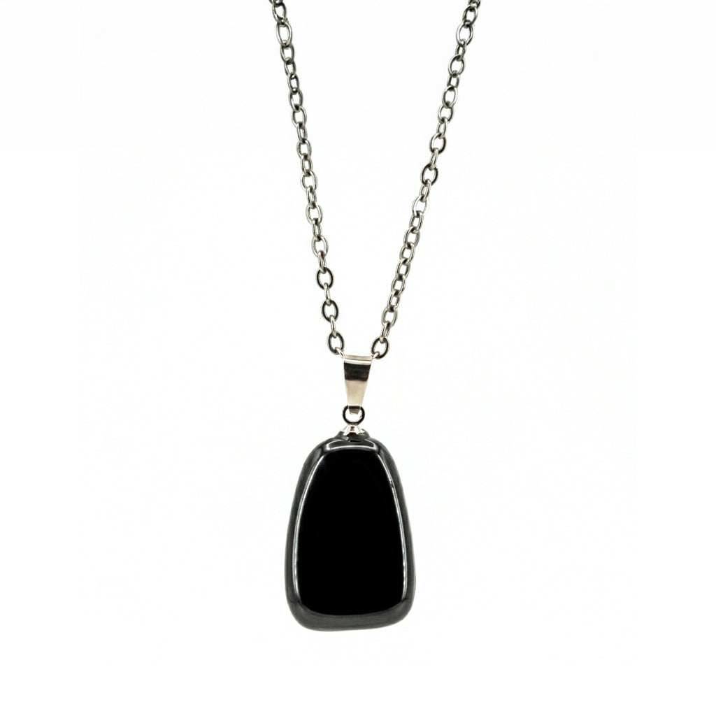 Colgante de Obsidiana rodado en Plata cadena
