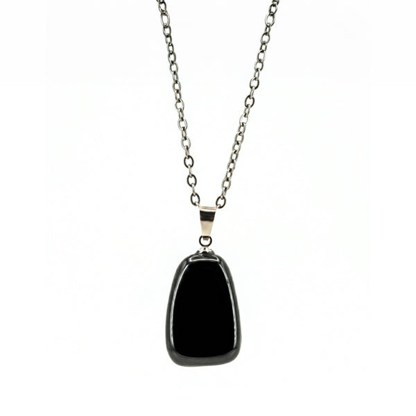 Colgante de Obsidiana rodado en Plata cadena