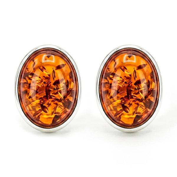 Pendiente de Ámbar Oval en Plata