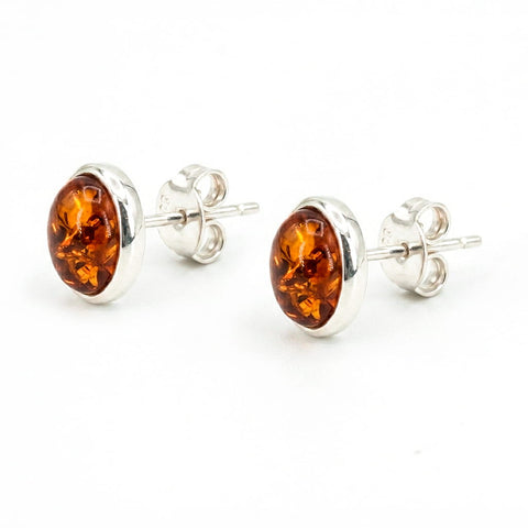 Pendiente de Ámbar Oval en Plata