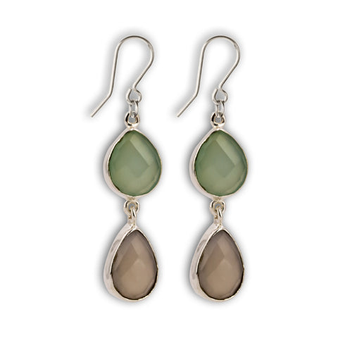 Pendientes Cuarzo rosa y calcedonia