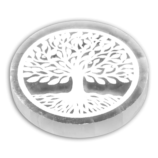 Placa de Carga circular de Selenita Árbol de la Vida
