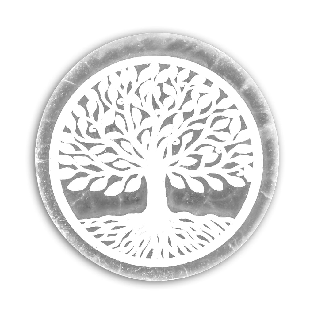 Placa de Carga circular de Selenita Árbol de la Vida