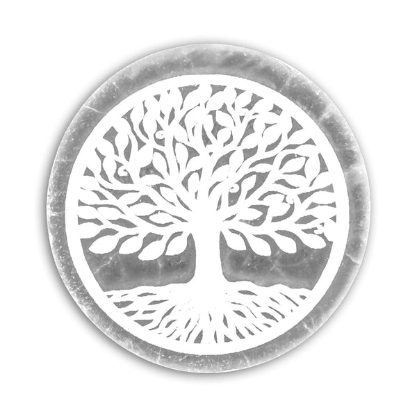 Placa de Carga circular de Selenita Árbol de la Vida