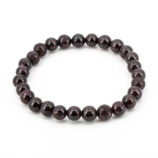 Pulsera Elástica De Granate Natural - Cuentas Redondas 6-14mm, Color Vino Tinto, 7.5 Pulgadas