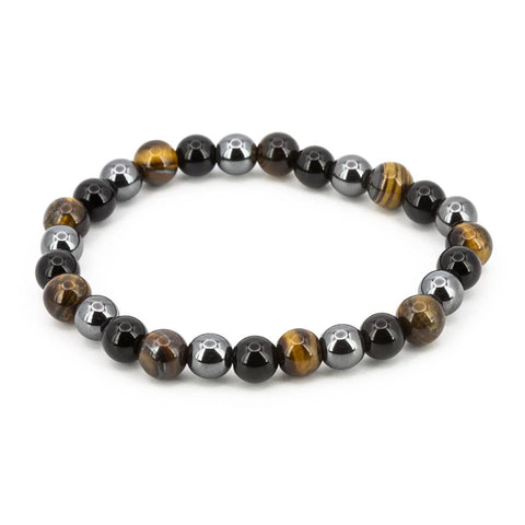 Pulsera de Ojo de tigre, Obsidiana, Hematites Bola Lisa