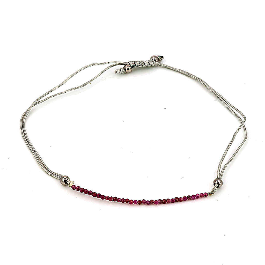 Pulsera de Rubí Macramé Bola Facetada ag