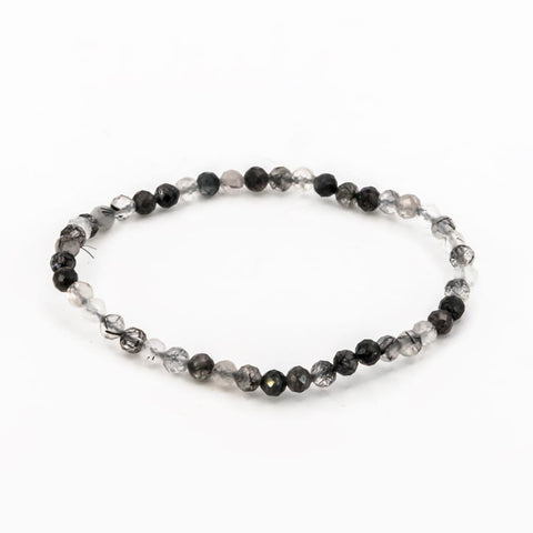 Pulsera de Cuarzo con Turmalina Bola facetada