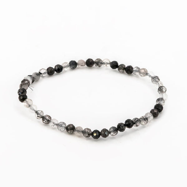 Pulsera de Cuarzo con Turmalina Bola facetada