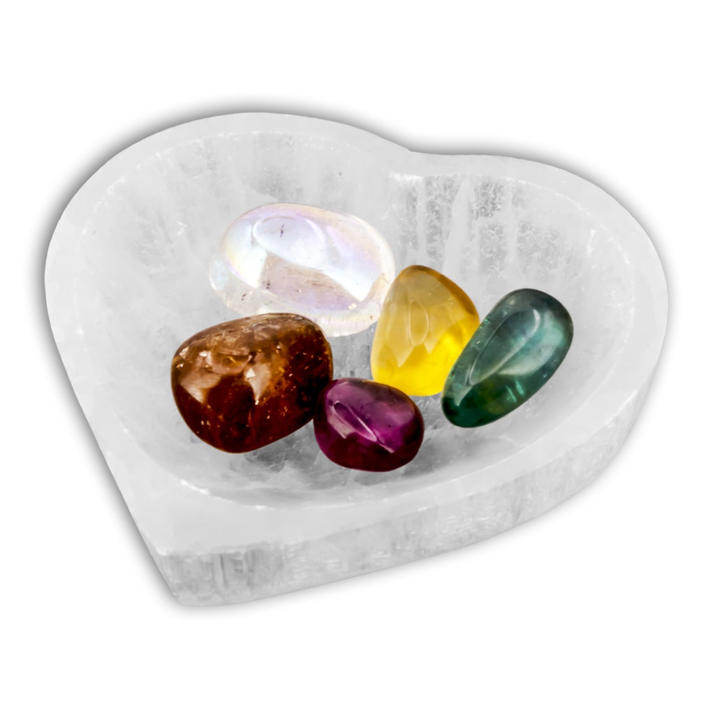 Cuenco de Selenita Corazón rodados