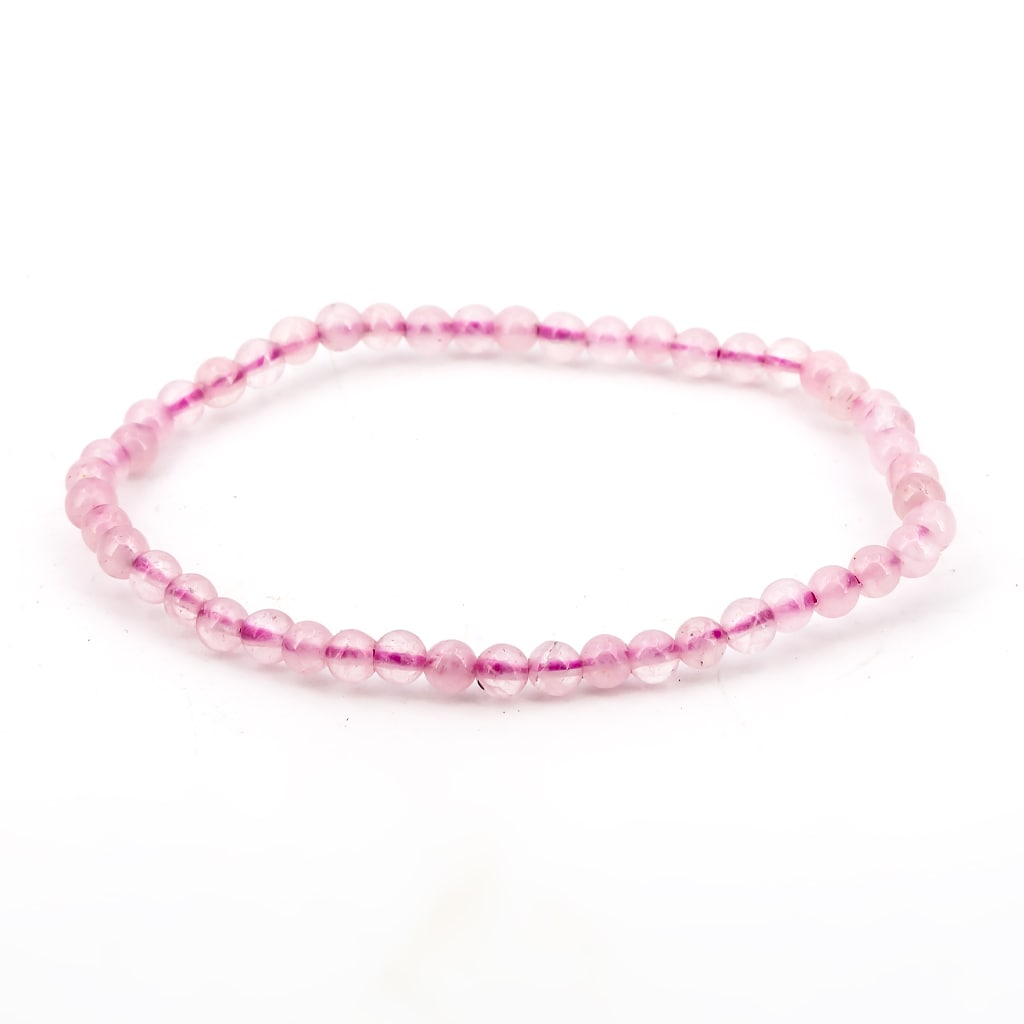 Pulsera de Cuarzo Rosa Bola Lisa 4 mm