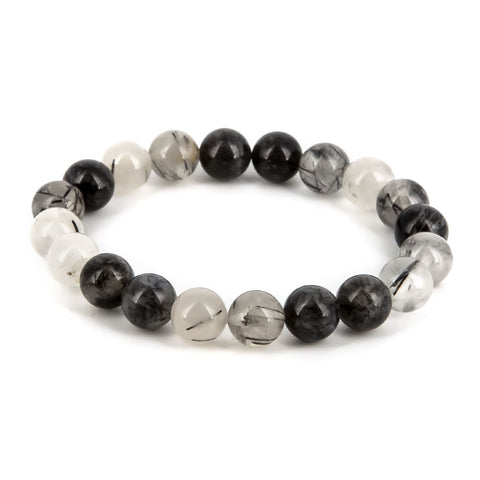 Pulsera de Cuarzo y Turmalina Negra Bola Lisa
