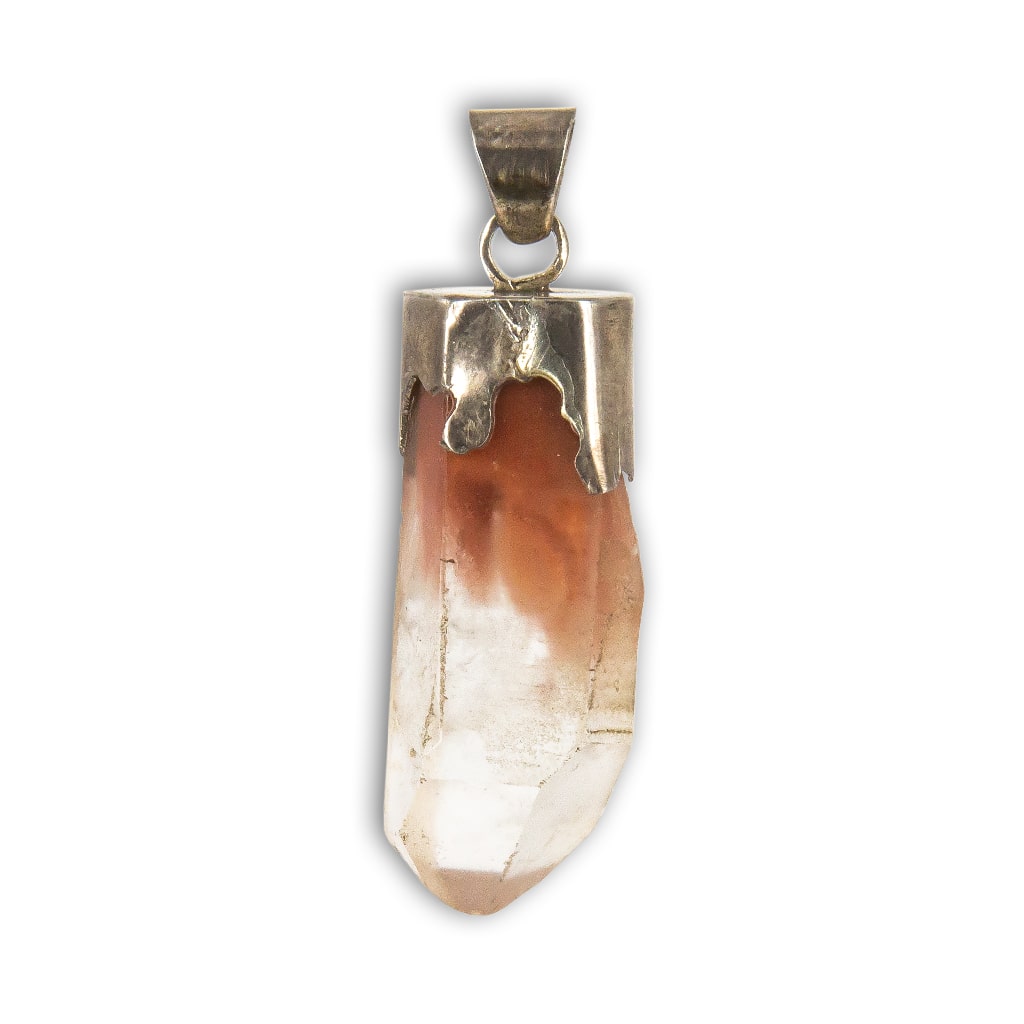 Colgante de Punta de Cuarzo Hematoideo en bruto con Plata