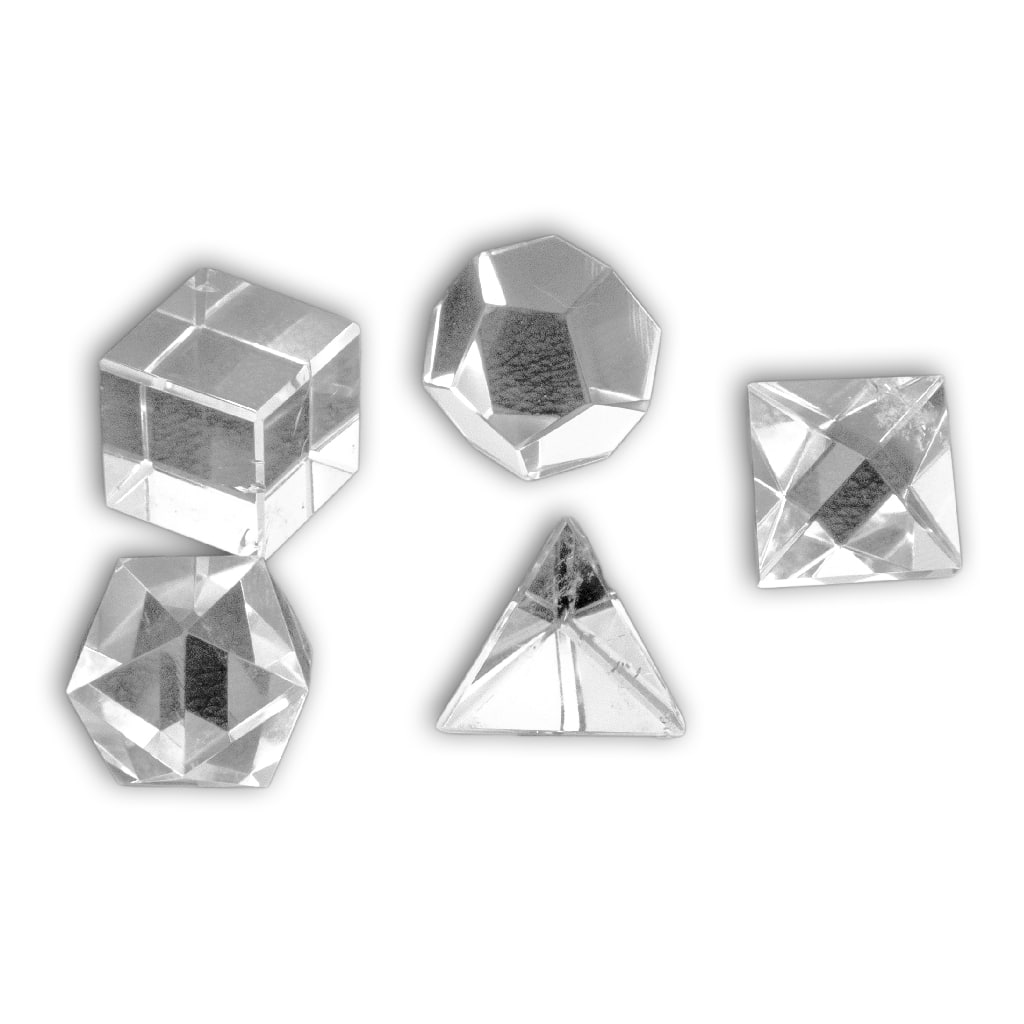 Colección de 5 Sólidos Platónicos de Cuarzo